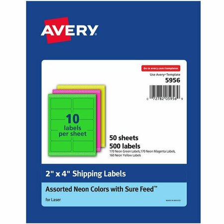AVERY 2'' x 4'' Assorted Neon Shipping Labels, 500PK 1545956